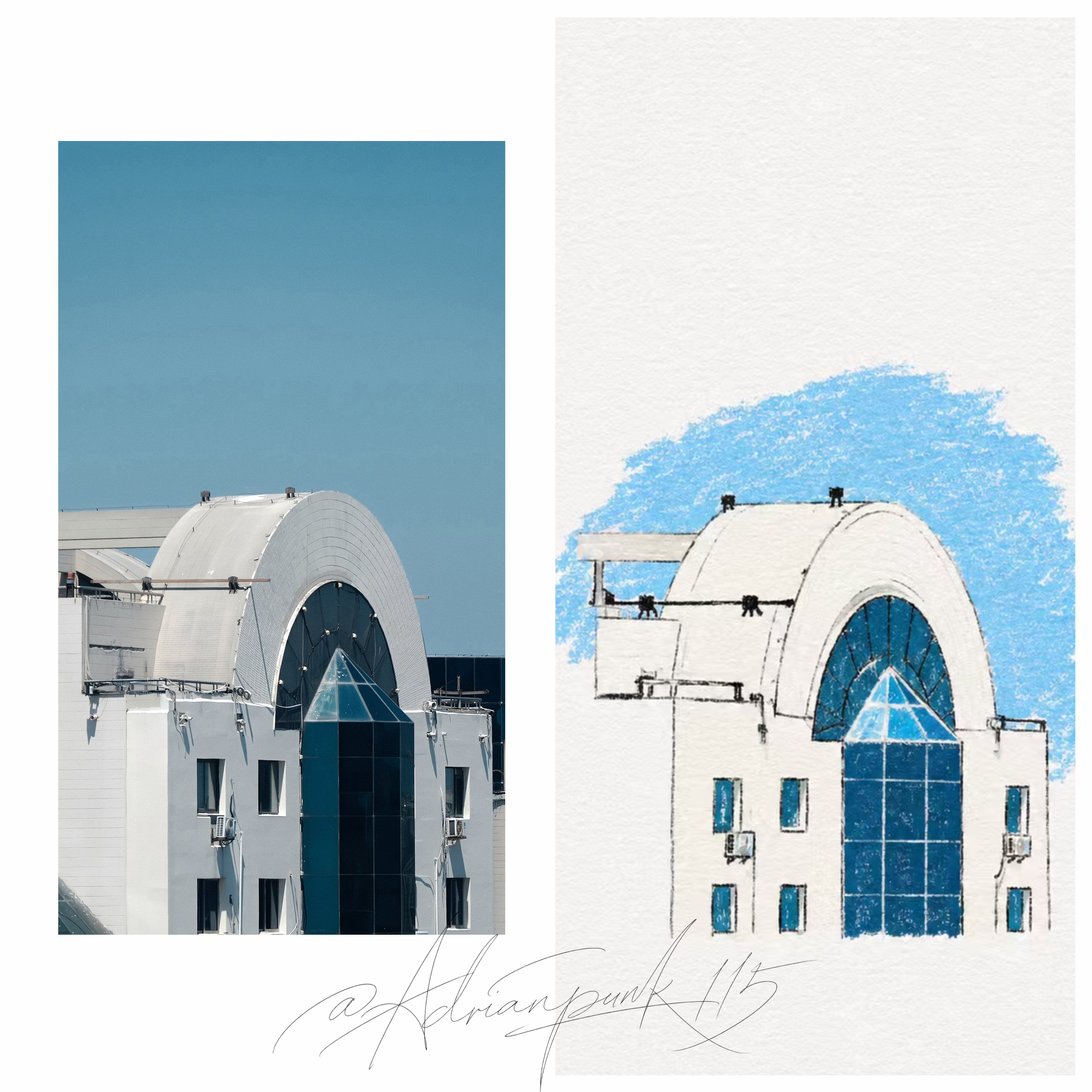 Rocky mountain photograph paired with a restrained paper-textured painted interpretation